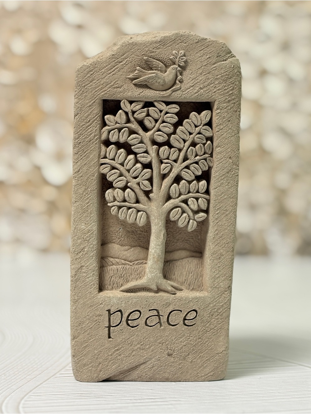 Peace Tree Stone Garden Plaque - Beige